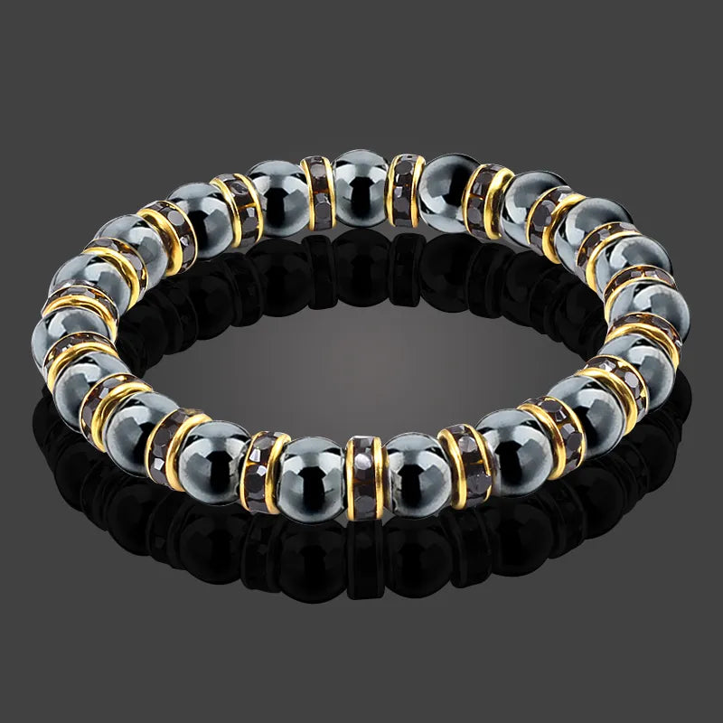 Men And Women's Natural Hematite Stretch Non-Magnetic Bead Bracelets.