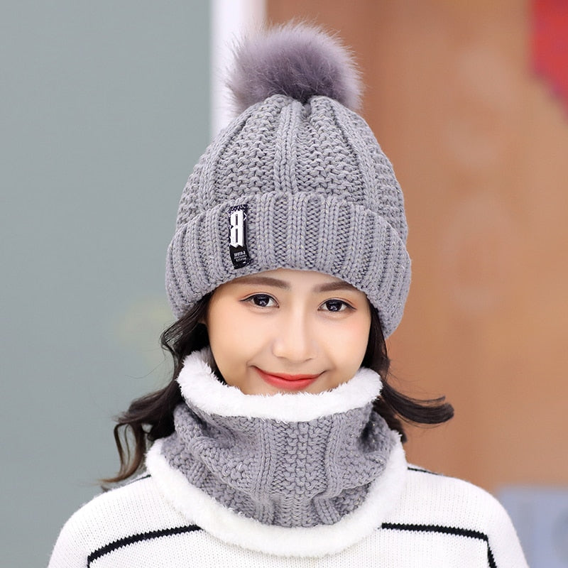 Women Wool Knitted Ski Hat. Warm, thick scarf to protect you from winter winds.