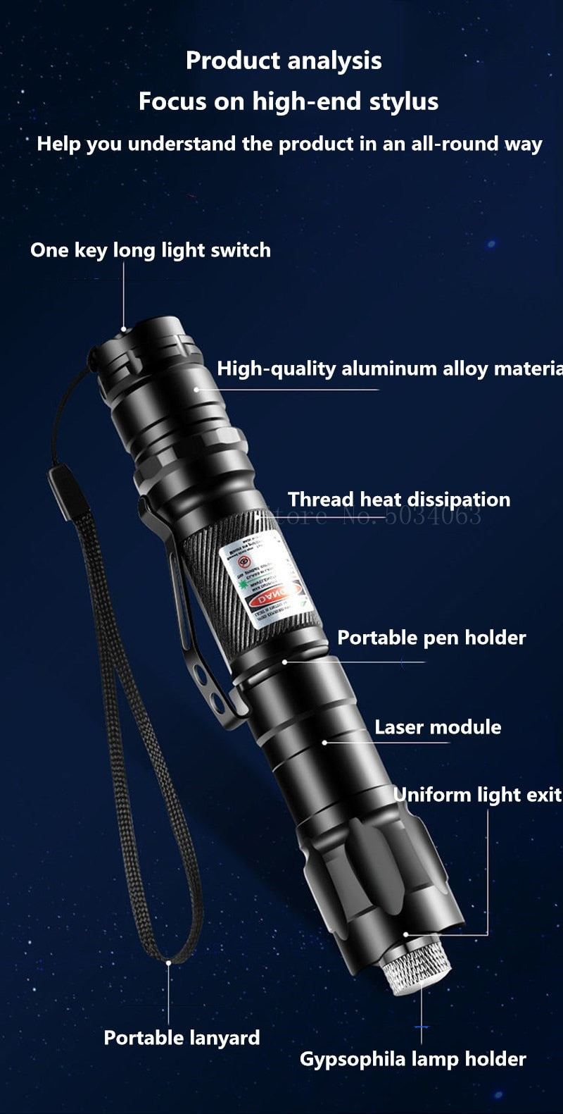High Power Green laser pointer. Laser Pen 532nm 500 to 10000 meters. Range 009