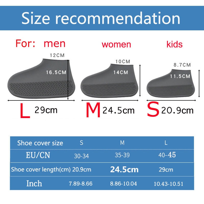 Reusable non slip, silicone outdoor shoe cover. waterproof. Great for cycling in rainy weather.
