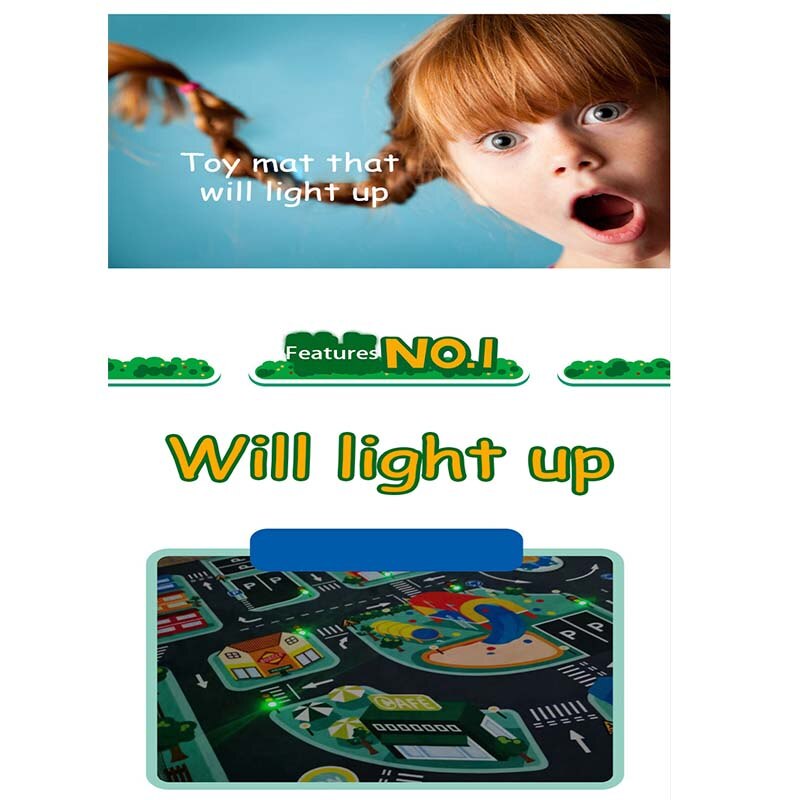 LED Anti-slip Kids Play Floor Mat. Pictures of Roads so Children Can Play Cars.