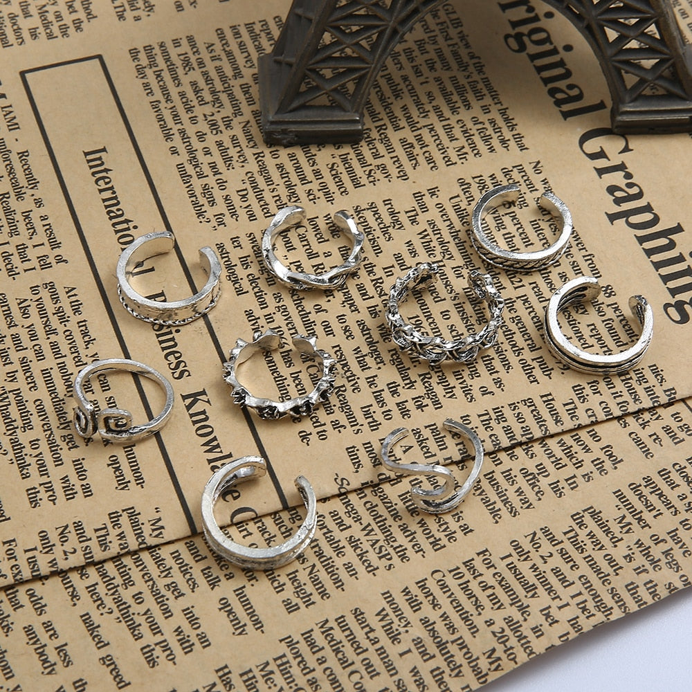 9 PCS/SET Bohemia Mix Adjustable Toe Ring Set.