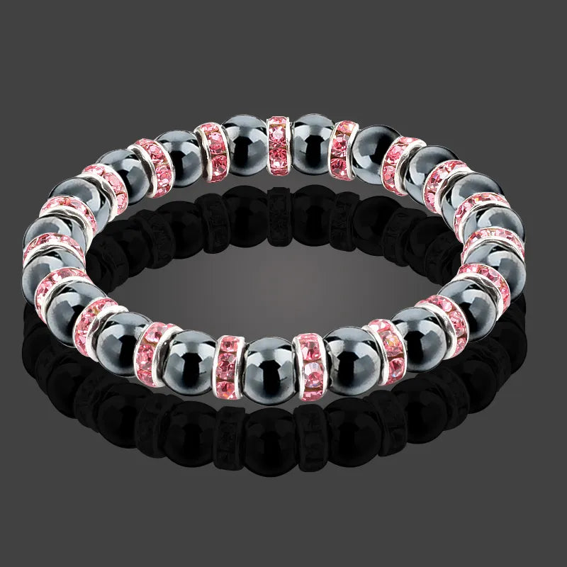 Men And Women's Natural Hematite Stretch Non-Magnetic Bead Bracelets.