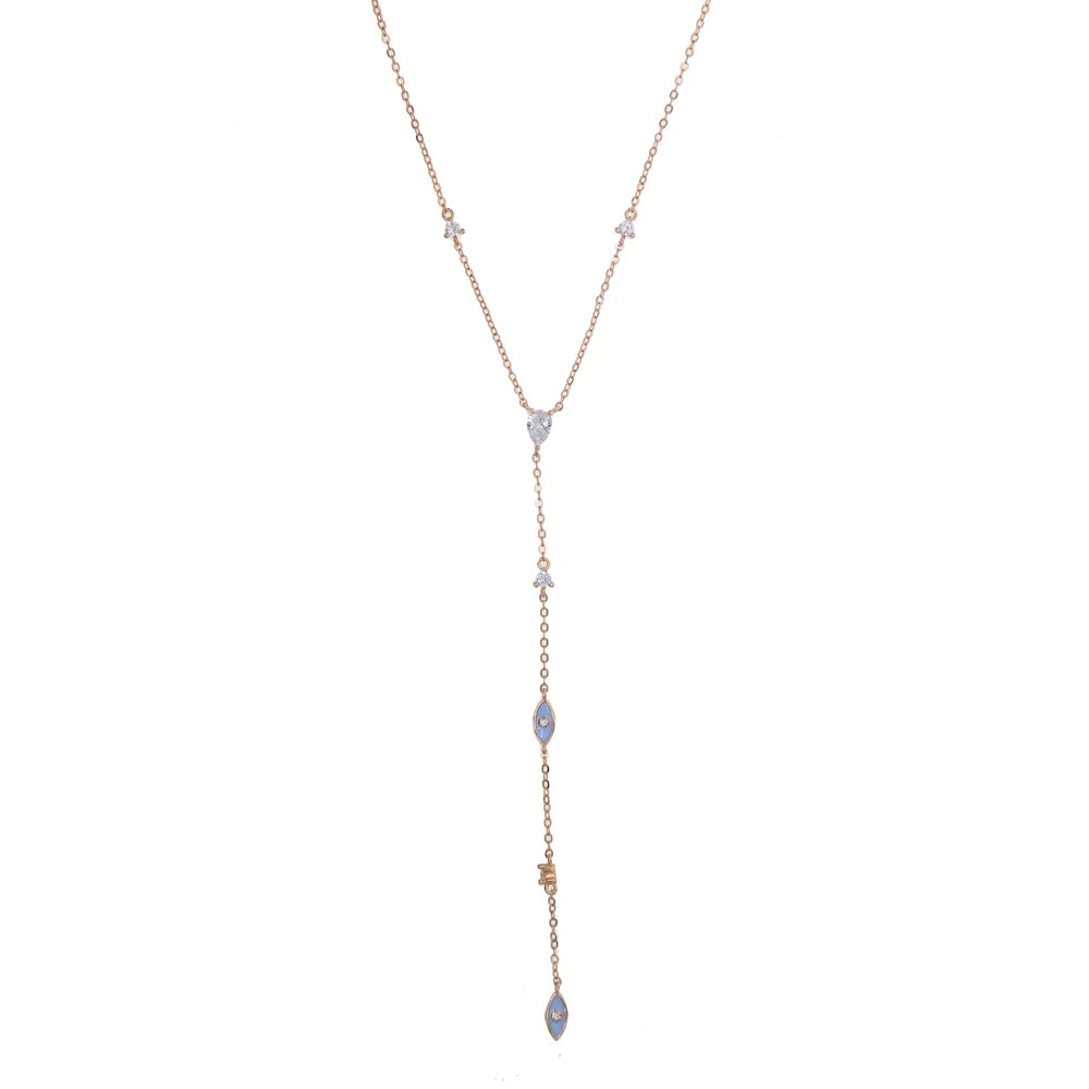 Ladies Enamel Rose Lariat Necklace