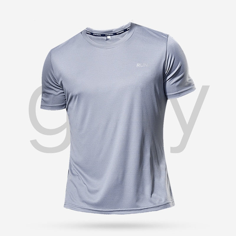 Men's multicolor short sleeve gym shirts. Quick drying, breathable sportswear