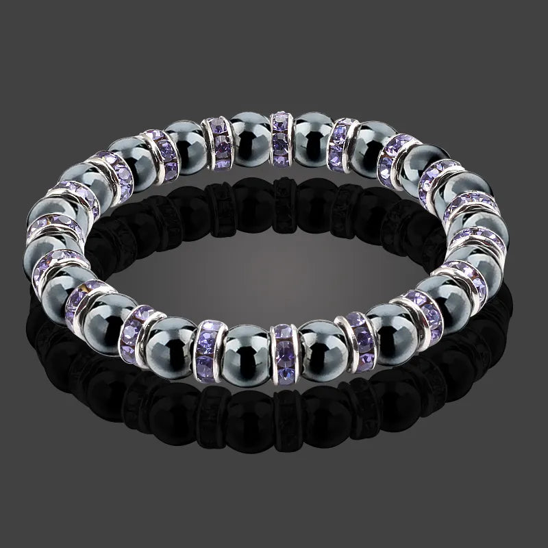 Men And Women's Natural Hematite Stretch Non-Magnetic Bead Bracelets.