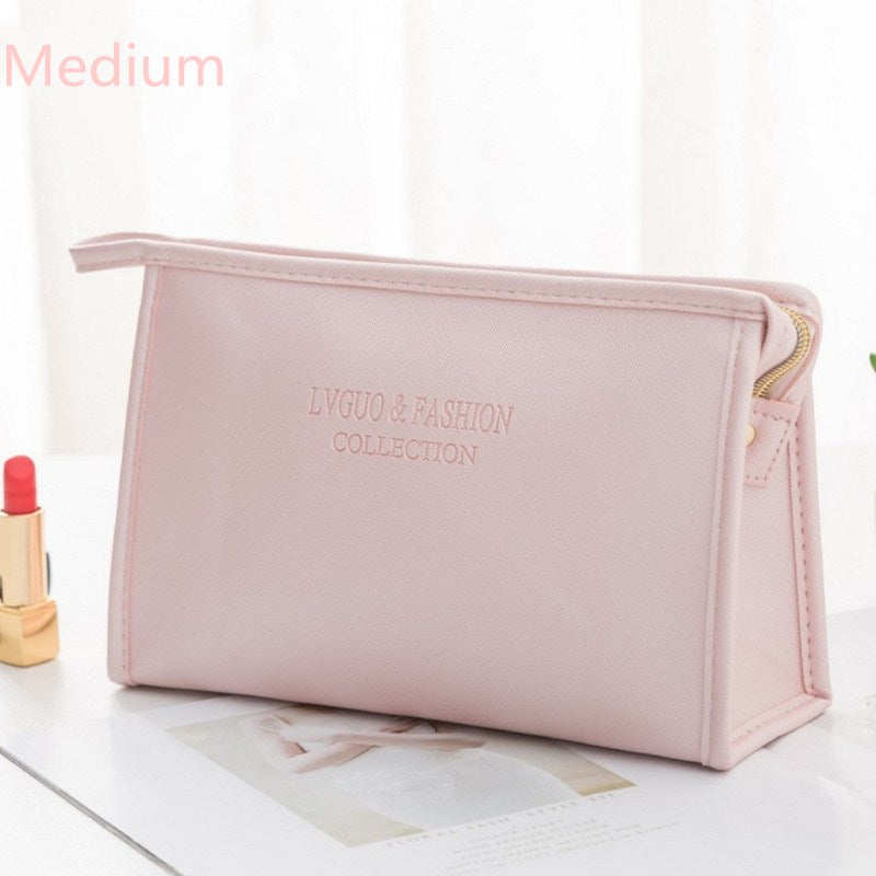 PURDORED 1 Pc women's Leather cosmetic Bag. Leather Waterproof Zipper Make Up organizer.