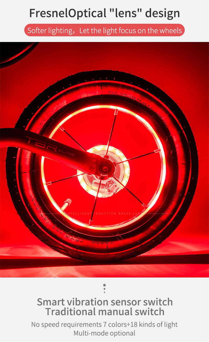 Smart rechargeable LED Bicycle Wheel Light. 7 colors with 18 changeable modes attaches to the hub.