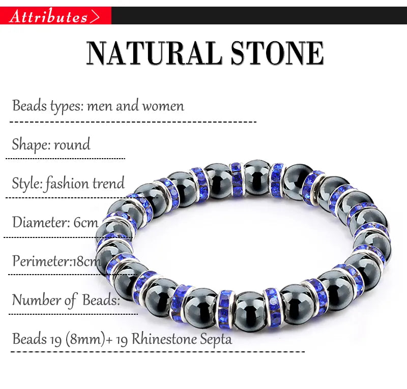 Men And Women's Natural Hematite Stretch Non-Magnetic Bead Bracelets.
