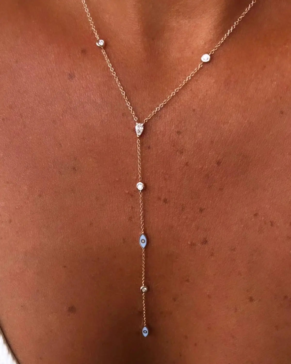Ladies Enamel Rose Lariat Necklace
