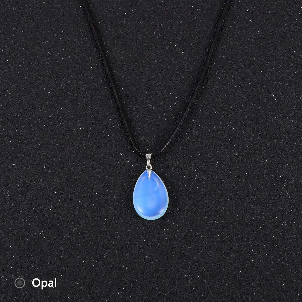Women Natural Water Drop Pendant Necklace. Easy To Wear As A Necklace OR Choker with a Variety of Stones.