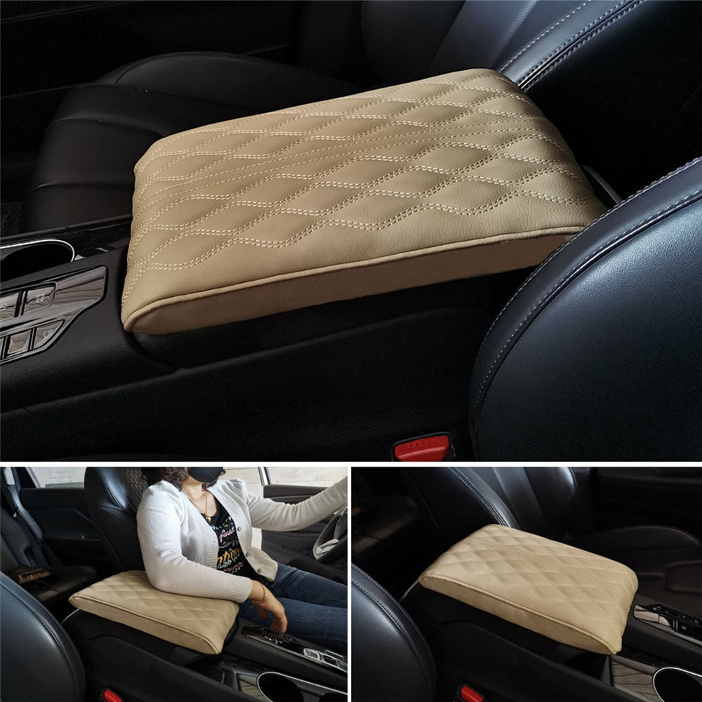Leather Console Arm Rest Protection Cushion With Wave Embroidery For Your Car.