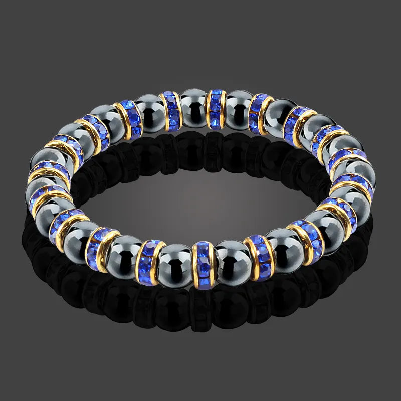 Men And Women's Natural Hematite Stretch Non-Magnetic Bead Bracelets.