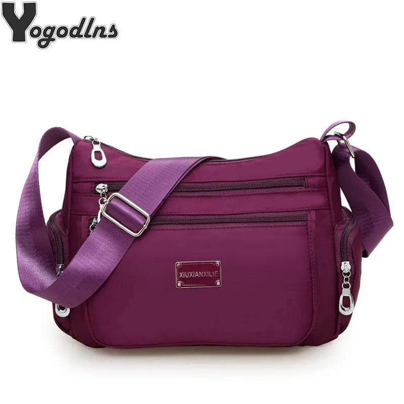 Women's Waterproof Nylon Shoulder Bag With Compartments.