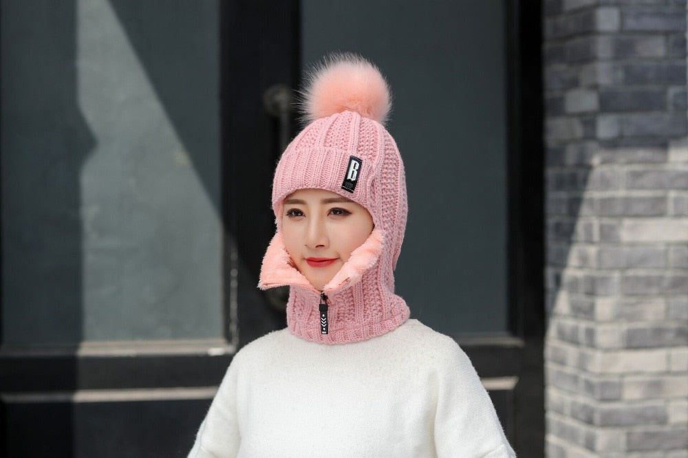 Women Wool Knitted Ski Hat. Warm, thick scarf to protect you from winter winds.