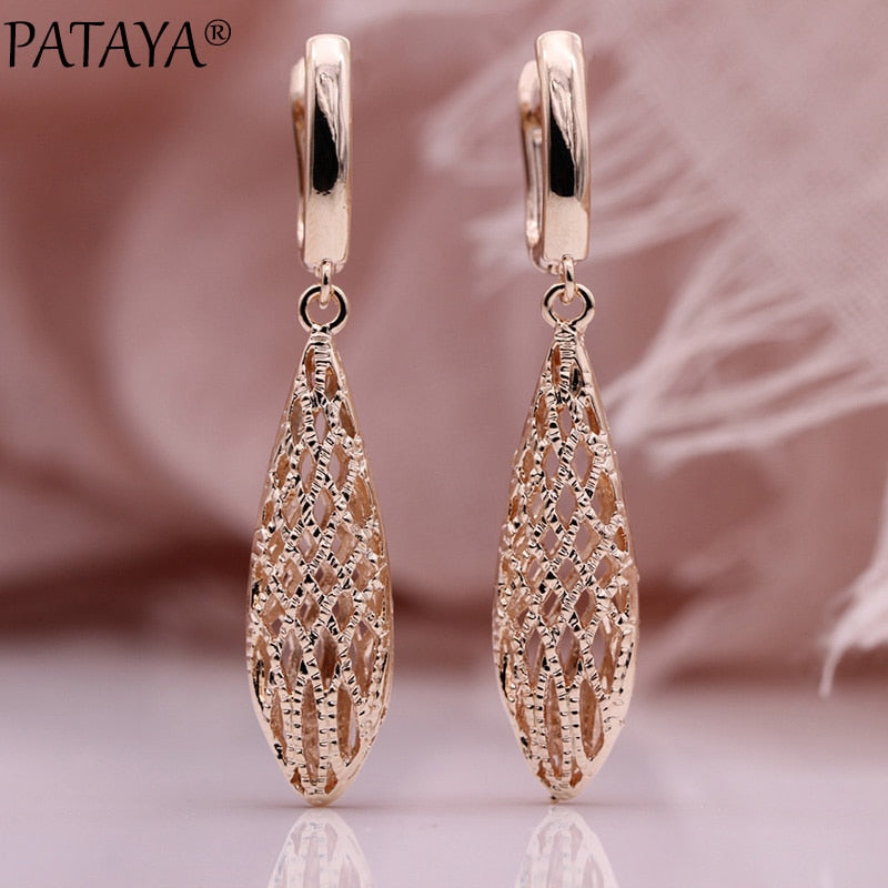 PATAYA Earrings. Rose Gold dangle fashion jewelry.