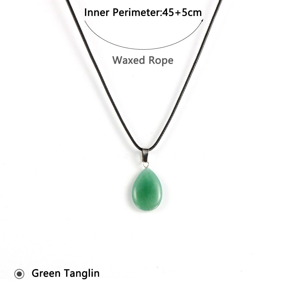 Women Natural Water Drop Pendant Necklace. Easy To Wear As A Necklace OR Choker with a Variety of Stones.