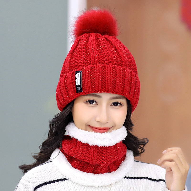 Women Wool Knitted Ski Hat. Warm, thick scarf to protect you from winter winds.