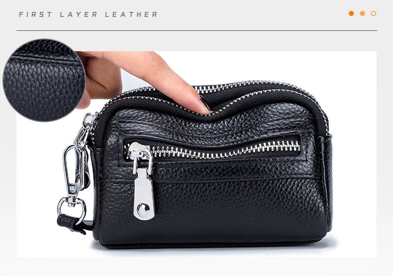 Women's Genuine Leather Double Zipper Purse