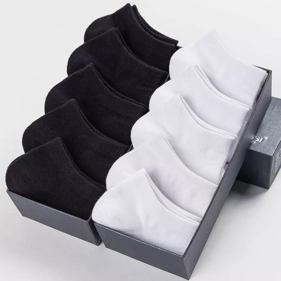 5 Pairs Low Cut Men/Women Cotton Sports Socks. Solid Black White Or Gray.