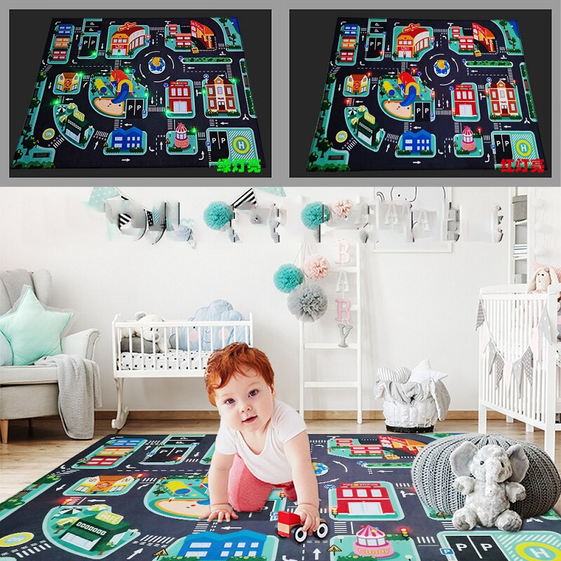 LED Anti-slip Kids Play Floor Mat. Pictures of Roads so Children Can Play Cars.