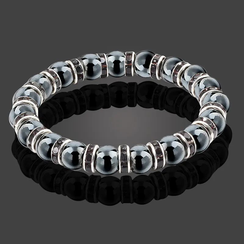 Men And Women's Natural Hematite Stretch Non-Magnetic Bead Bracelets.