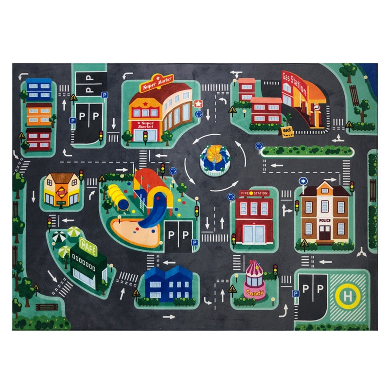 LED Anti-slip Kids Play Floor Mat. Pictures of Roads so Children Can Play Cars.