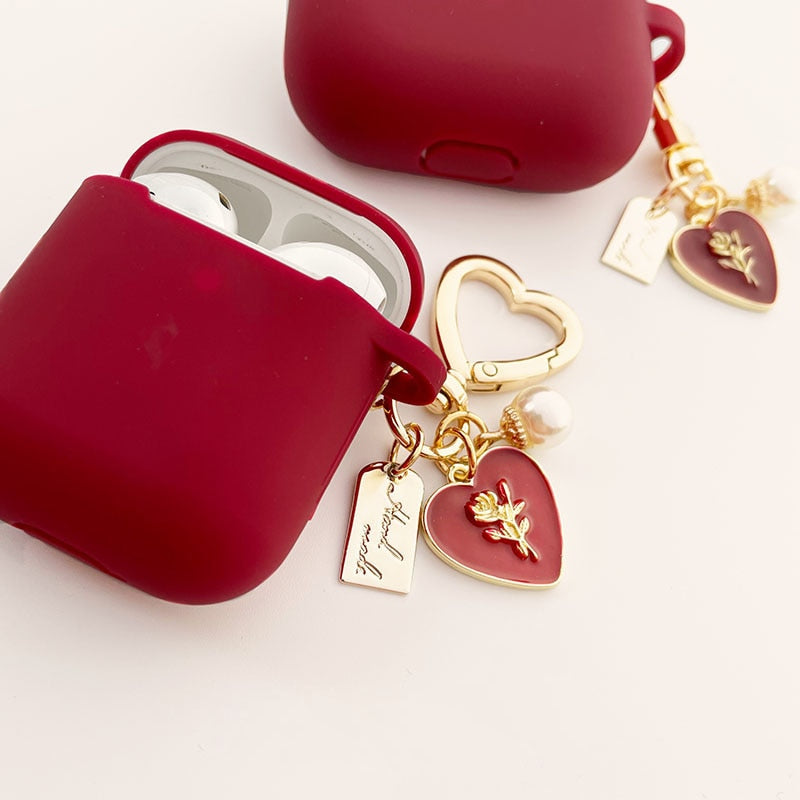 Vintage Rose Keychain with Silicone Case For Apple Airpods 1 2 Pro 3 Bluetooth.