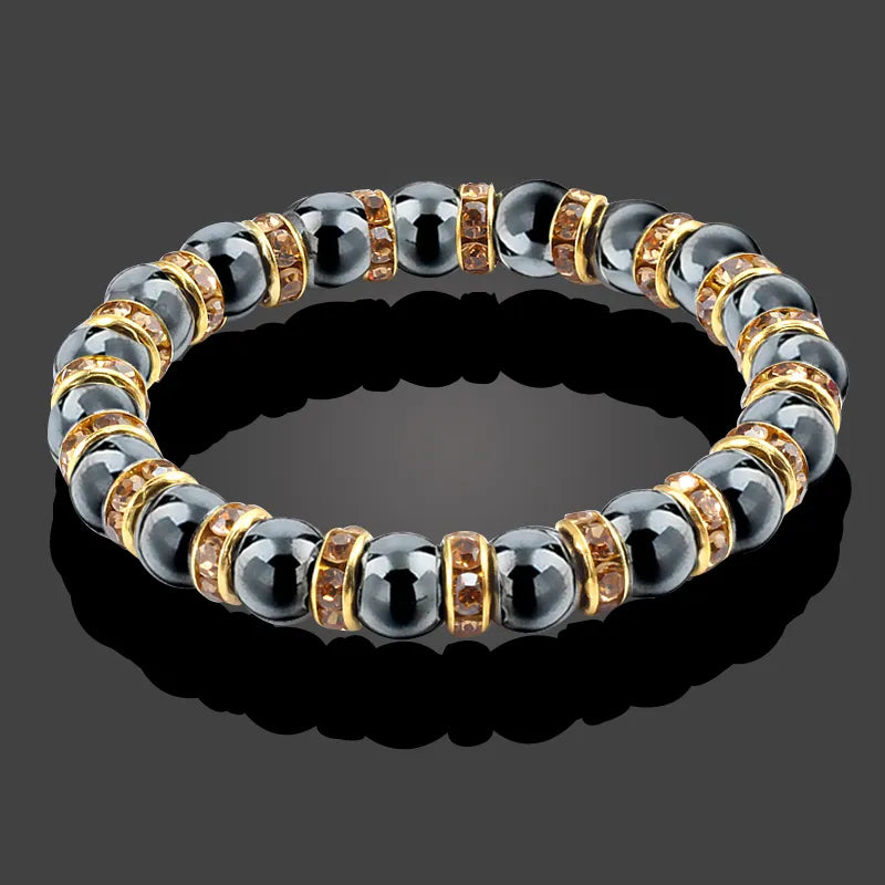 Men And Women's Natural Hematite Stretch Non-Magnetic Bead Bracelets.