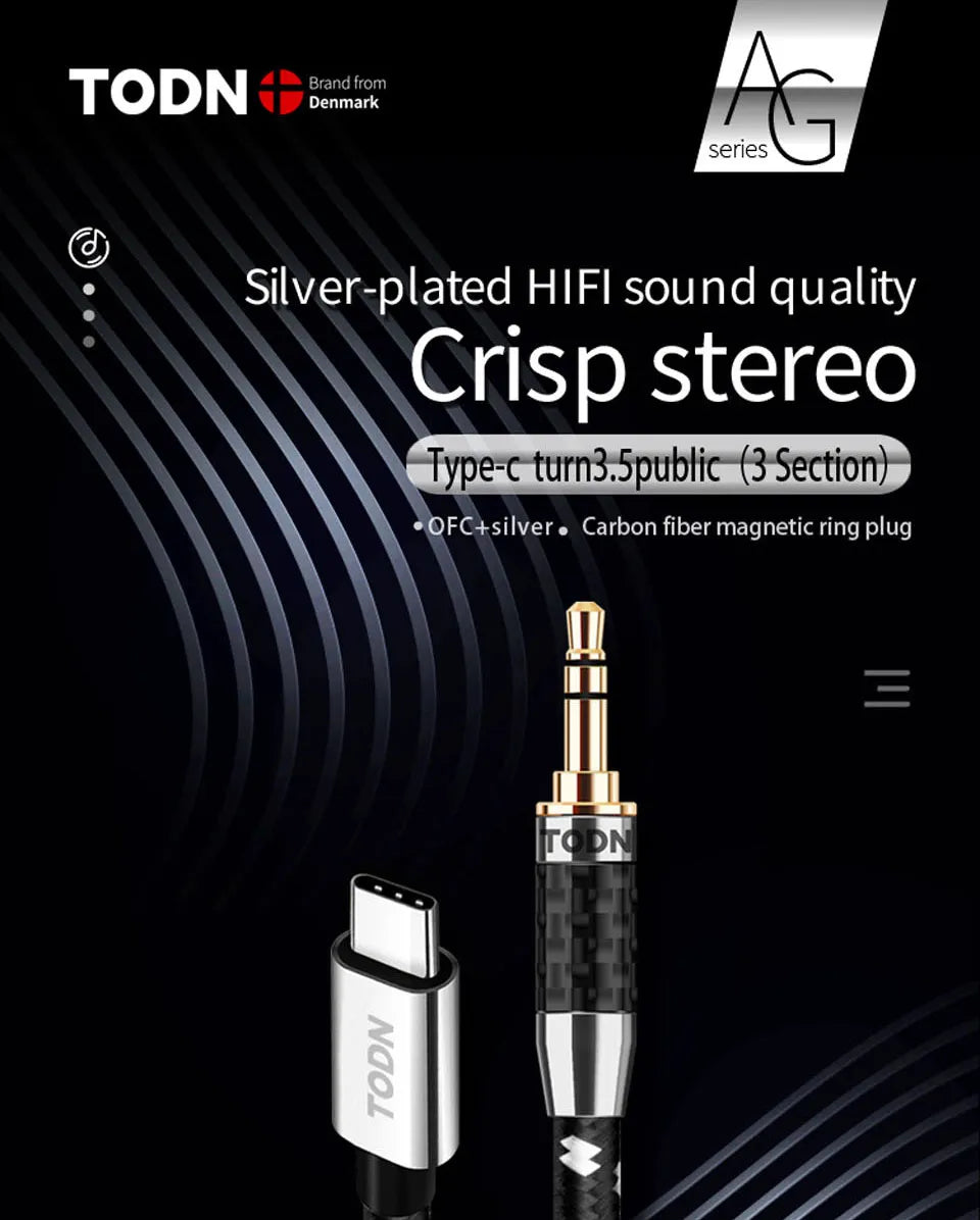 TODN type C to 3.5 mm jack aux Silver audio USB cable 32bits/384khz Suitable for car, earphones