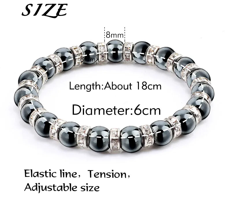 Men And Women's Natural Hematite Stretch Non-Magnetic Bead Bracelets.