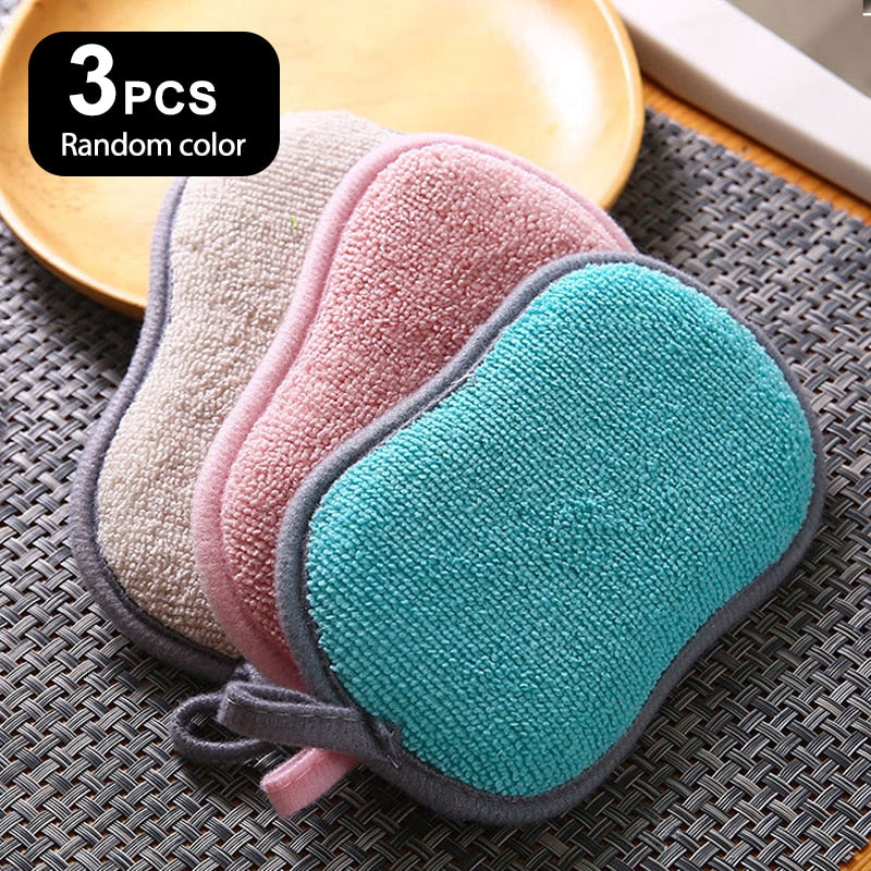 6/3/1pcs Double Sided Nylon/Fabric Sponge Scrubber.