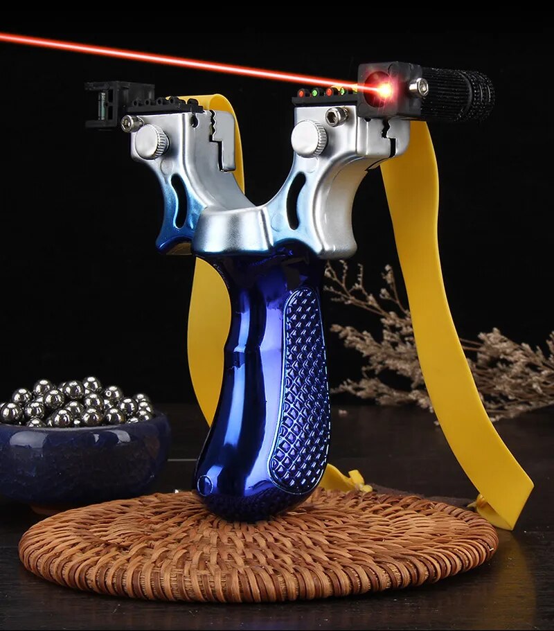 Laser Aiming Anti Slip Gradient Blue Slingshot.