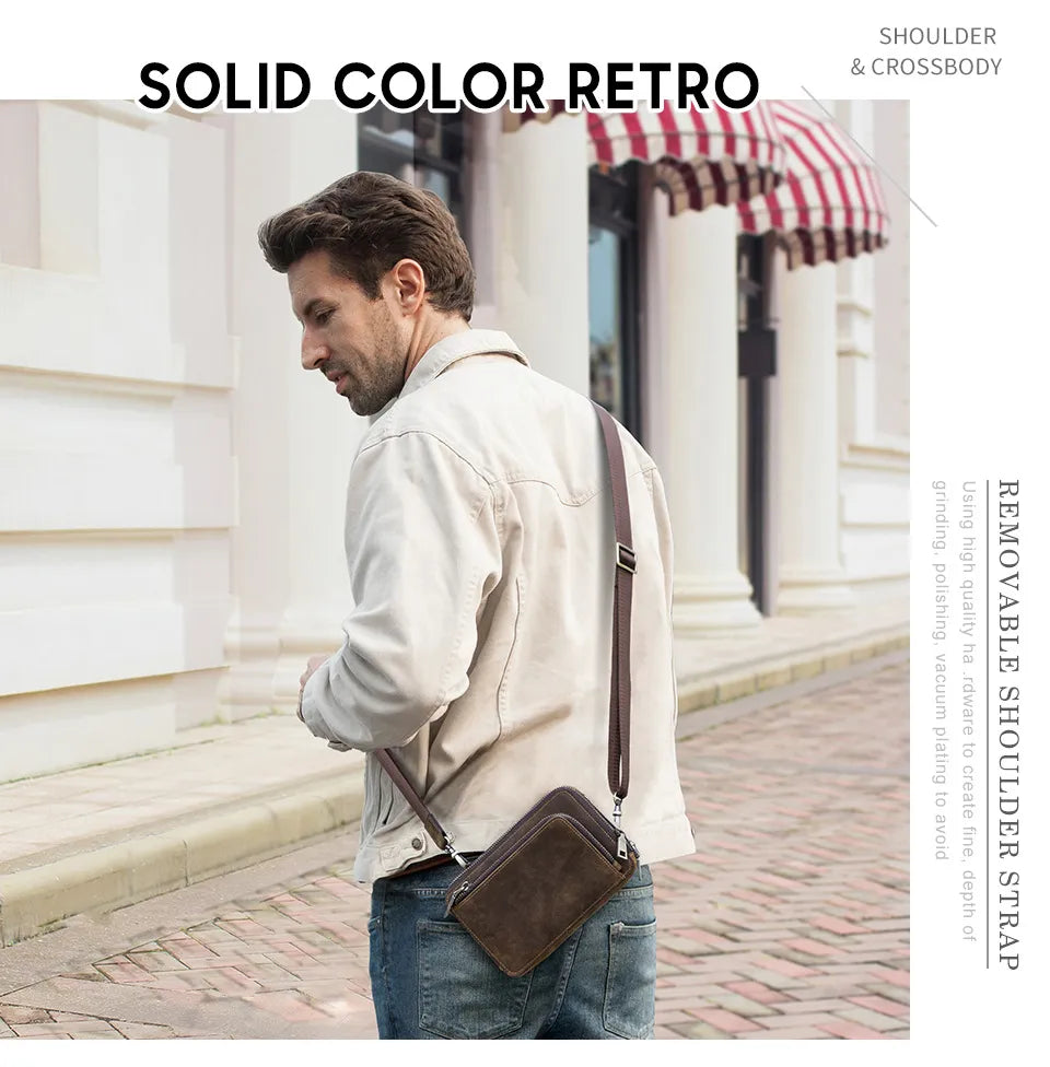 2023 Men's Leather Crossbody Bag With Mobile Phone Pouch.
