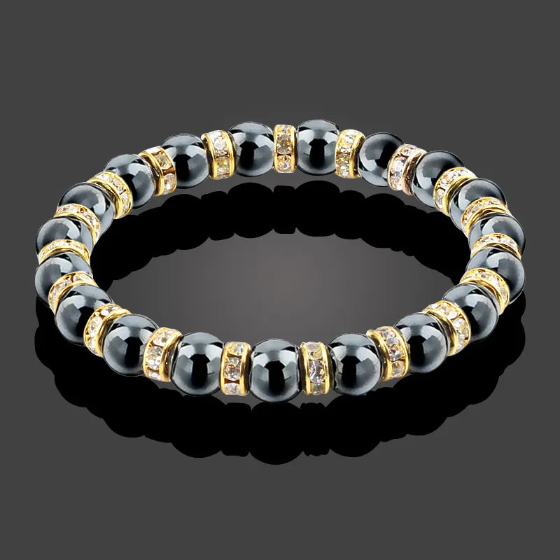 Men And Women's Natural Hematite Stretch Non-Magnetic Bead Bracelets.
