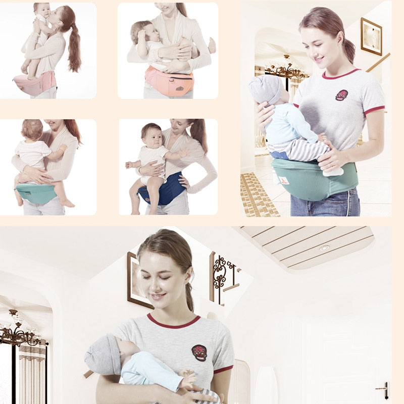 Infant hip rest and waist belt with plenty of storage.