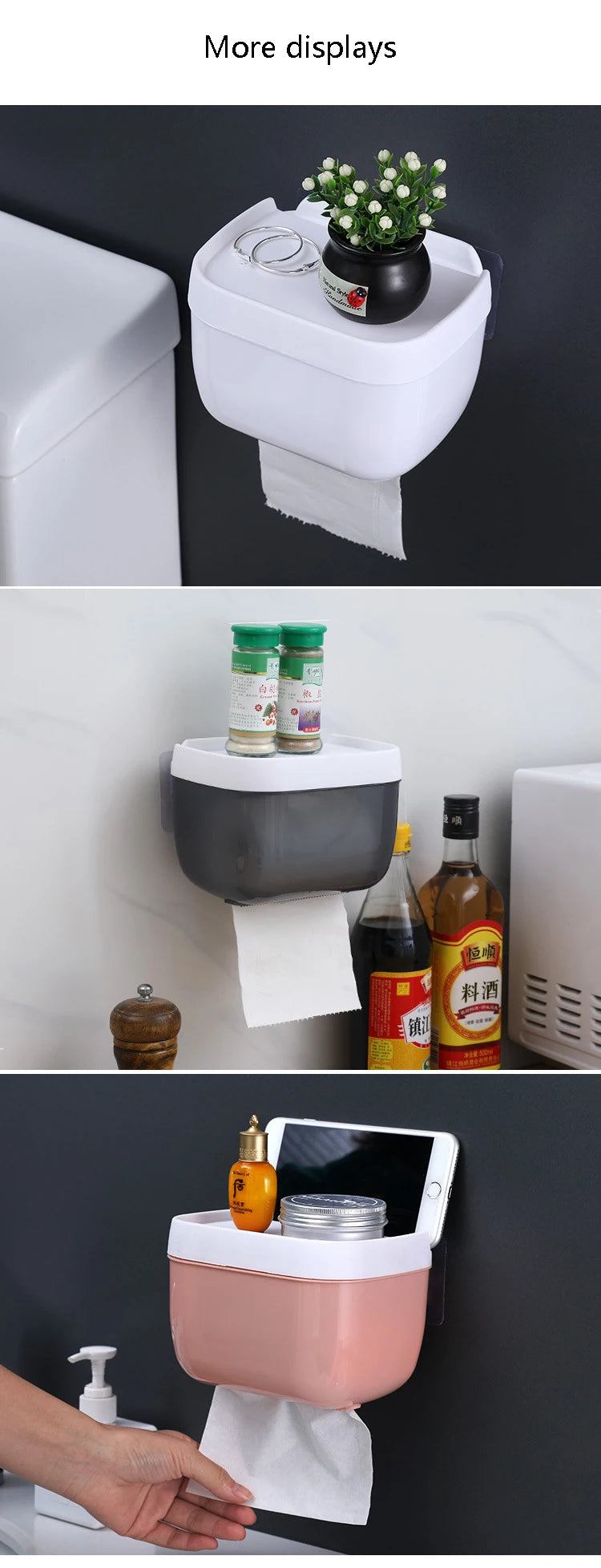 Waterproof Wall Mount Tissue Holder for Bathrooms With Shelf