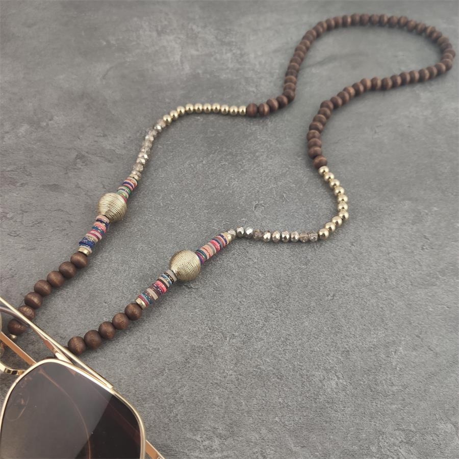 Boho Wood Bead Chains with Silver Metal Balls For Eyeglasses/Sunglasses.