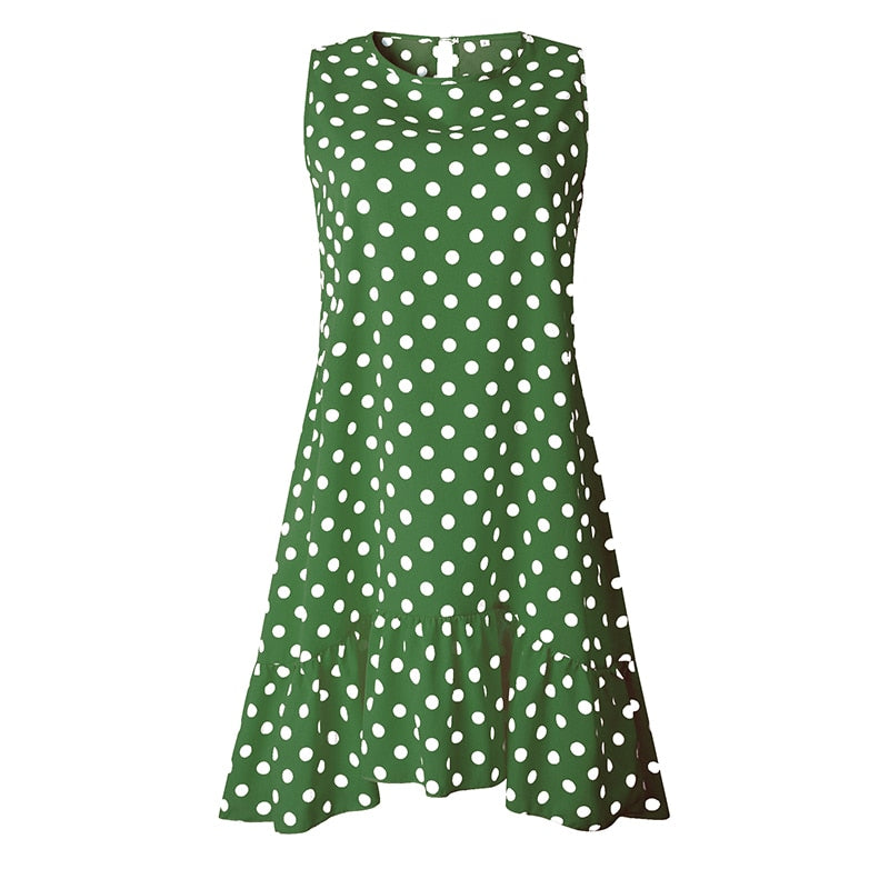 Lossky Women's Polka Dot Chiffon Sleeveless Beach Min Summer Dress.