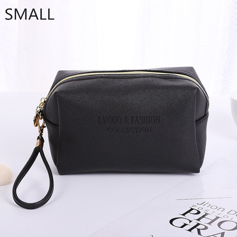 PURDORED 1 Pc women's Leather cosmetic Bag. Leather Waterproof Zipper Make Up organizer.