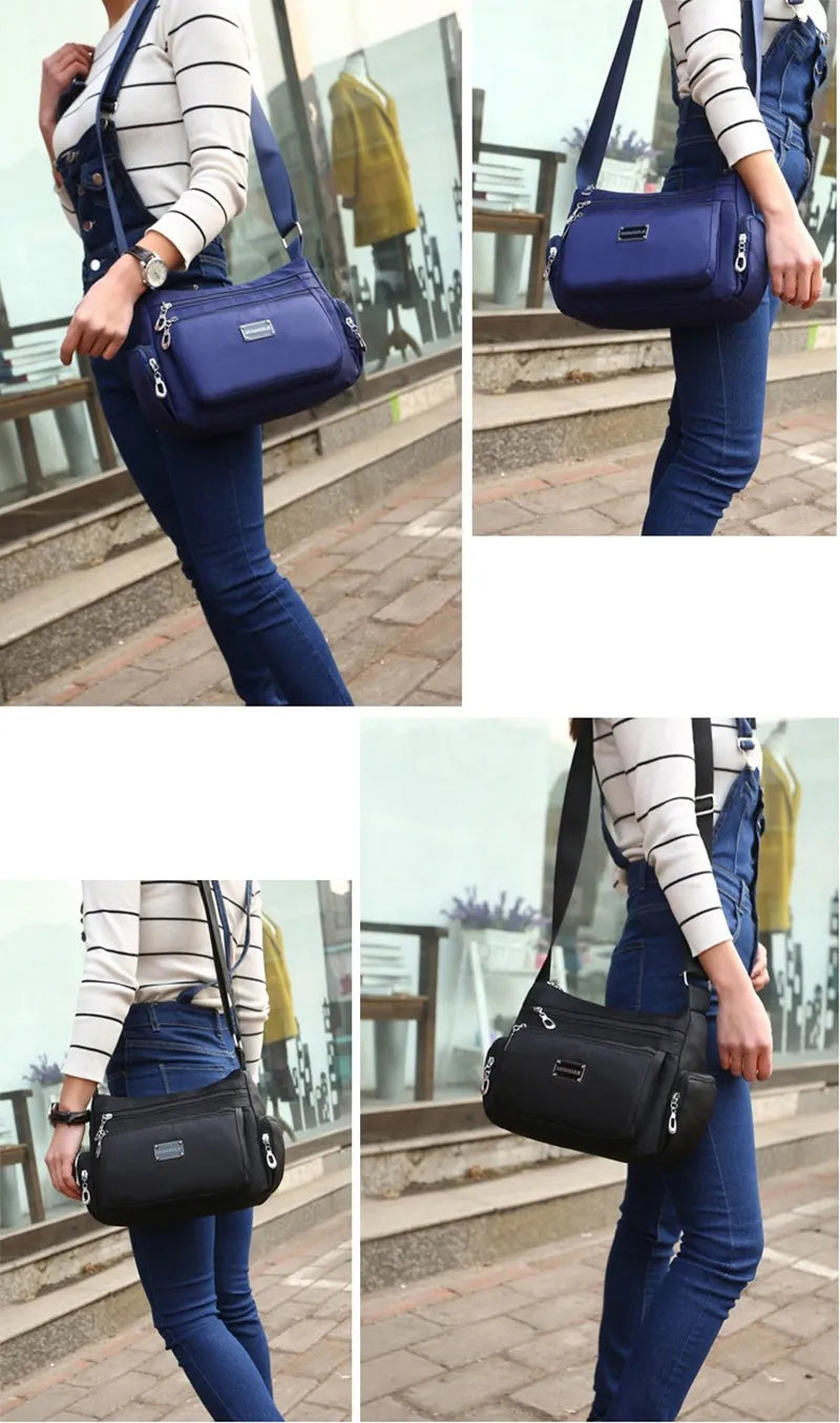 Women's Waterproof Nylon Shoulder Bag With Compartments.