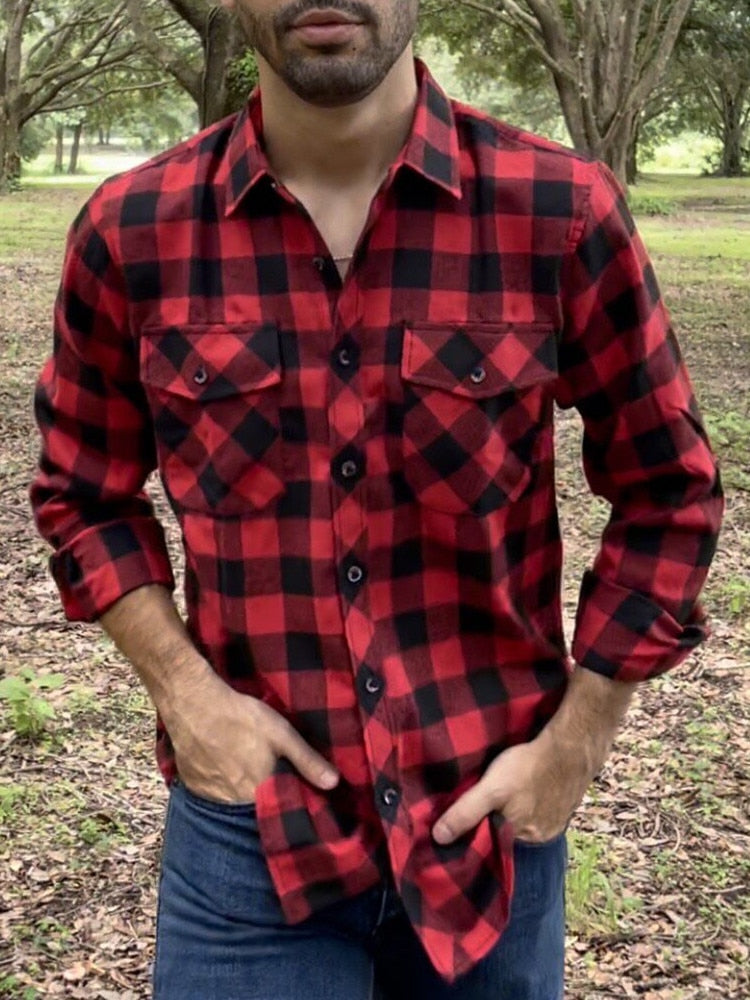 Men's Plaid Flannel Casual Long-Sleeved Shirt. Sizes For (USA SIZE S M L XL 2XL)