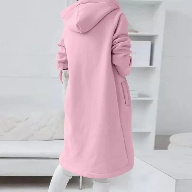 Women's Autumn Zipper Hooded Velvet Long Sweater.