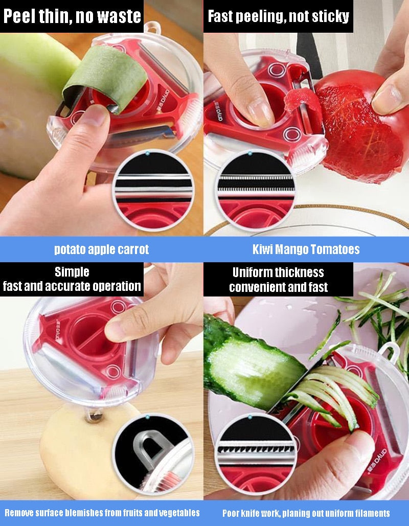 Trio Stainless Steel Blade Peeler/Slicer And Shredder.