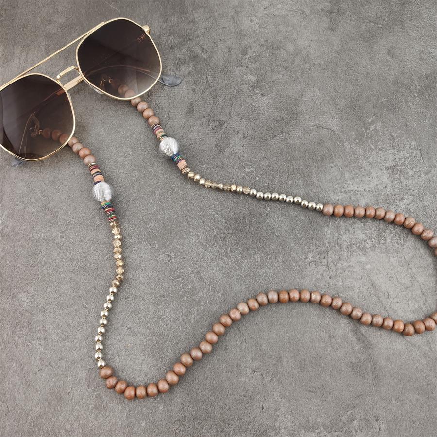 Boho Wood Bead Chains with Silver Metal Balls For Eyeglasses/Sunglasses.
