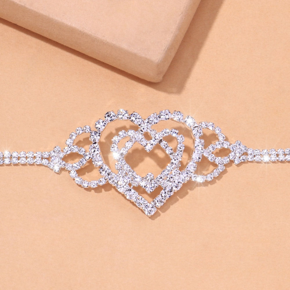 Double Heart Rhinestone Anklet.