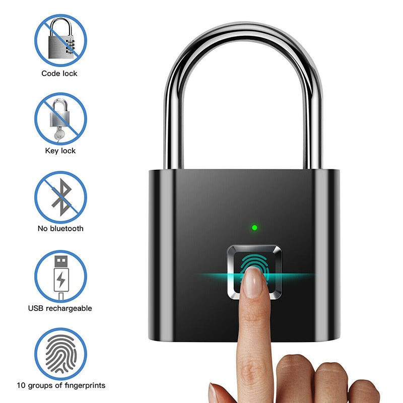 Mini & Smart Biometric USB Rechargeable Thumbprint Padlocks For Quick Keyless Entry.