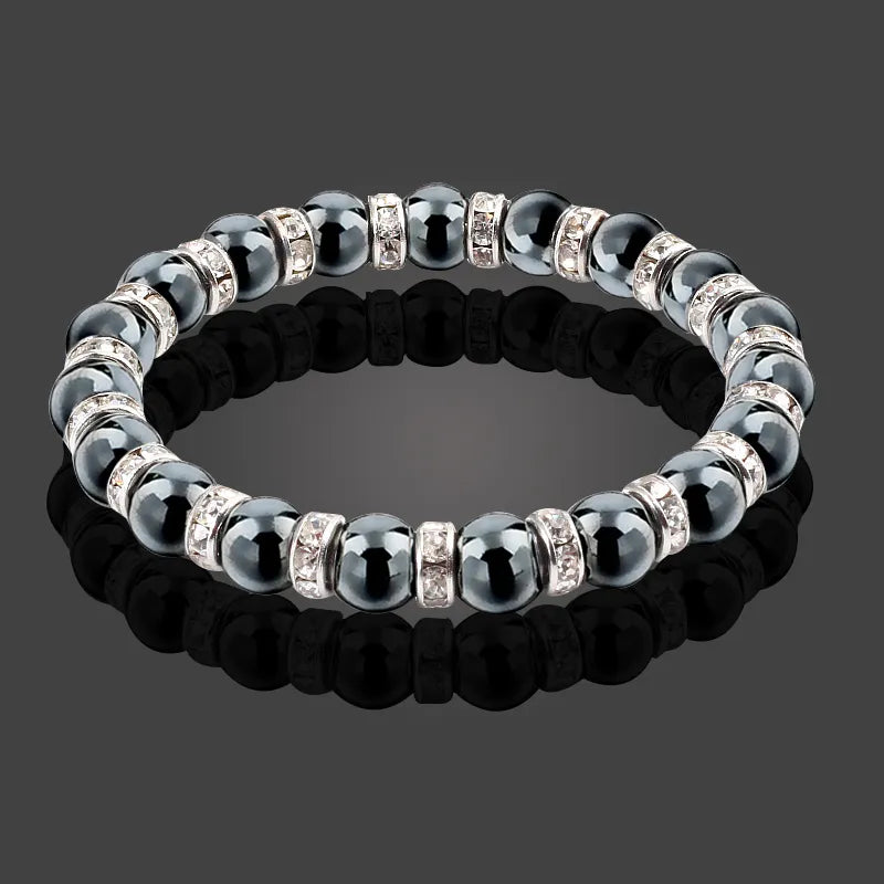 Men And Women's Natural Hematite Stretch Non-Magnetic Bead Bracelets.