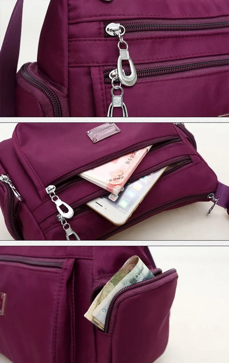 Women's Waterproof Nylon Shoulder Bag With Compartments.
