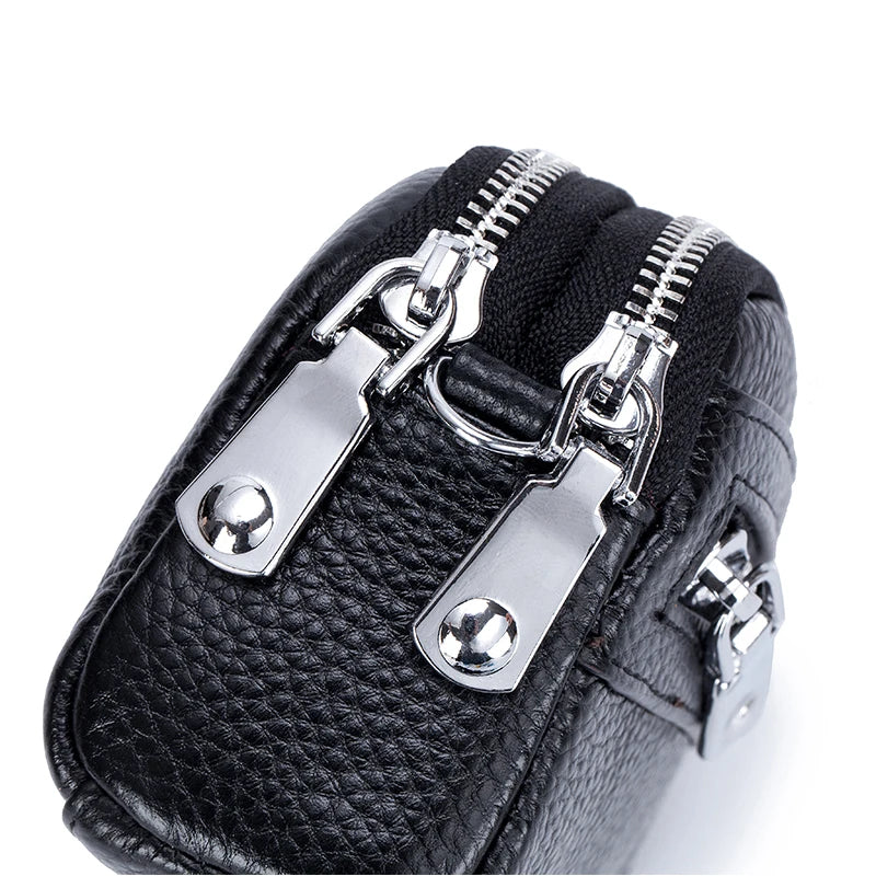 Women's Genuine Leather Double Zipper Purse